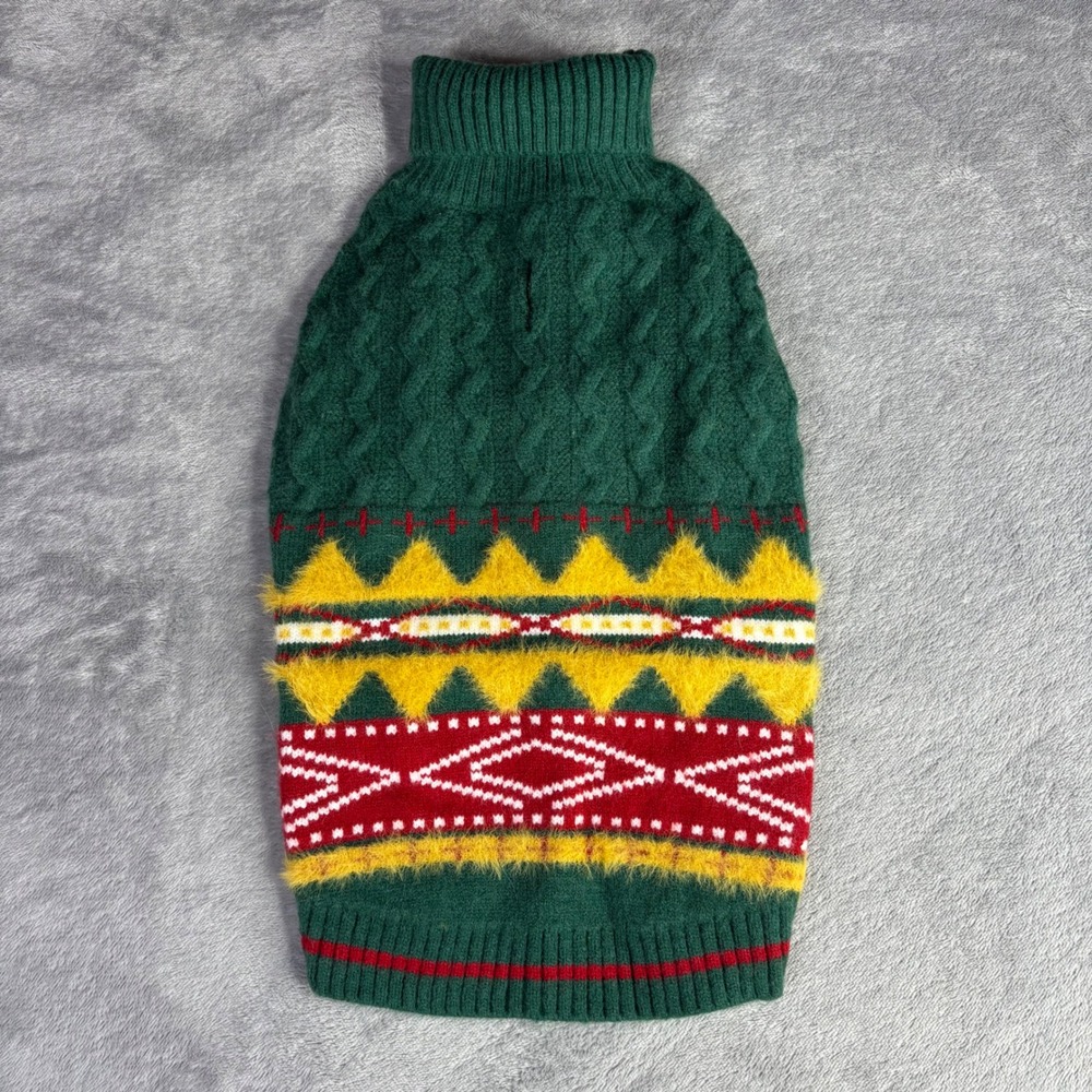 Pet Sweater Unisex L Green Fair Isle Cable Knit Fuzzy Holiday Festive wnter